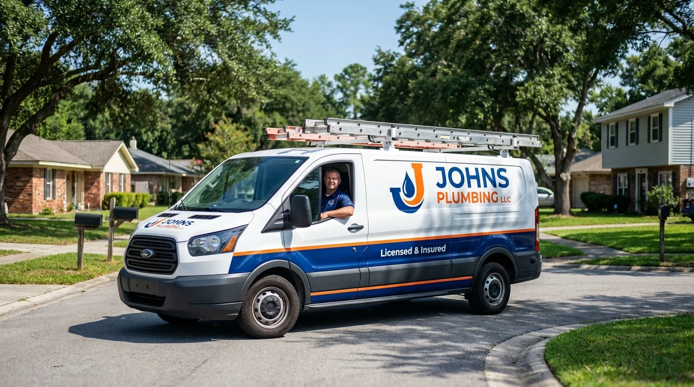 Johns Plumbing LLC service van in Pocono Pines, PA