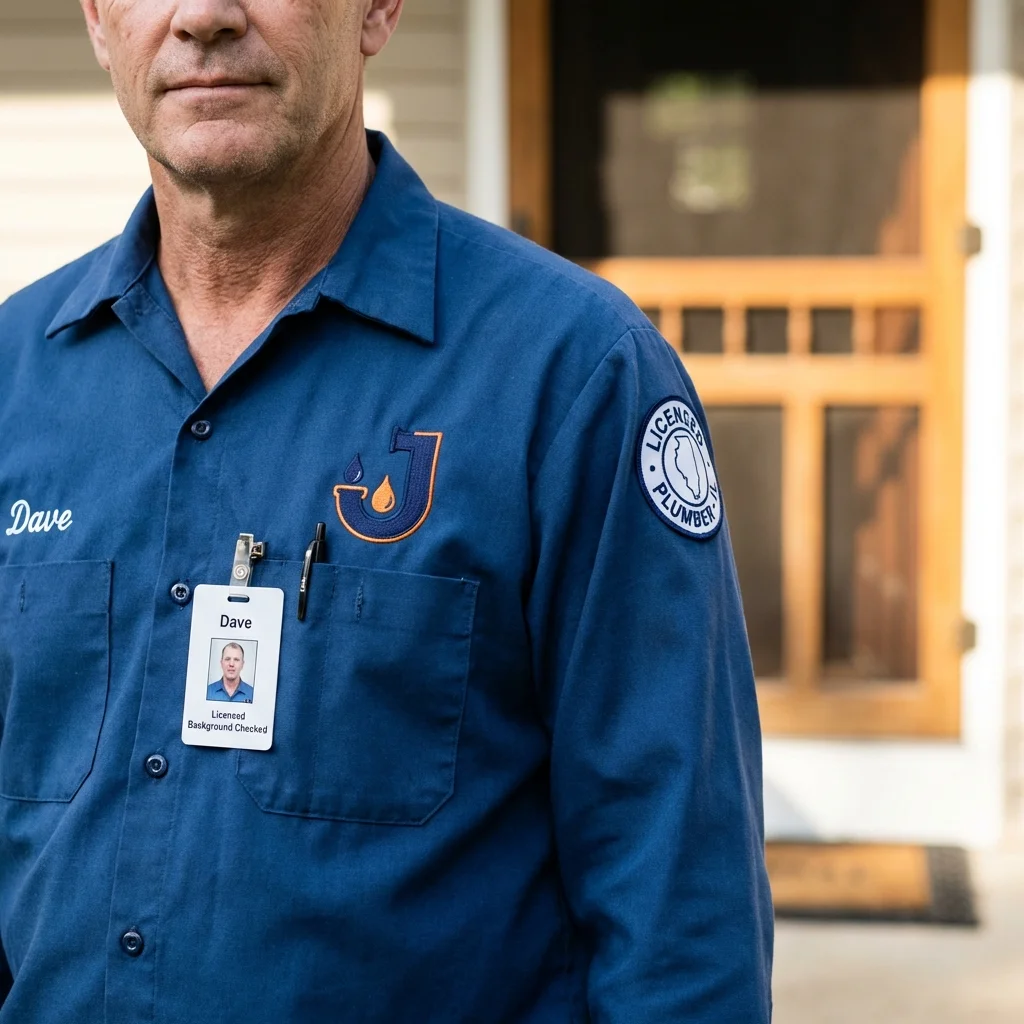 Licensed plumber showing ID badge in Pocono Pines, PA