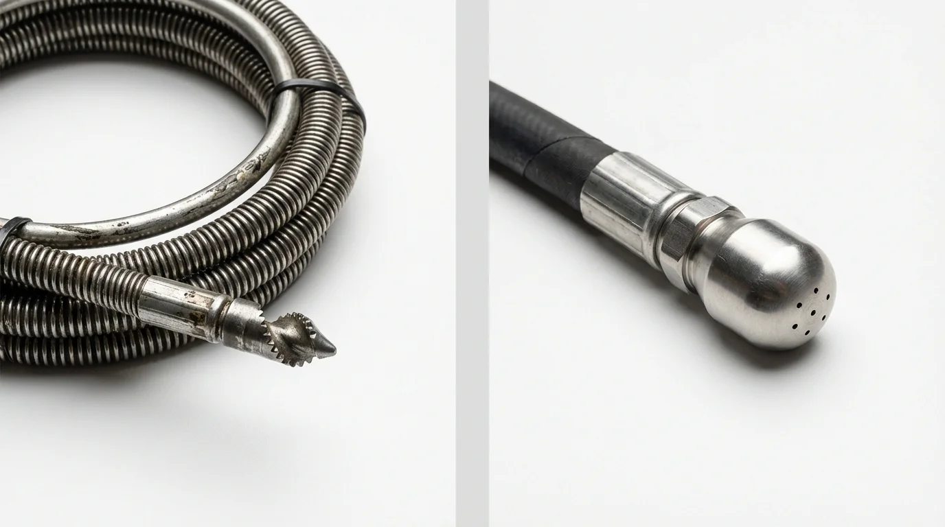 Drain snake cable and hydro jetting nozzle used for drain cleaning in Pocono Pines, PA