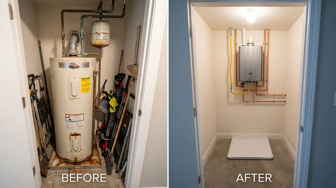 Tank water heater versus wall-mounted tankless unit comparison for Pocono Pines, PA homeowners