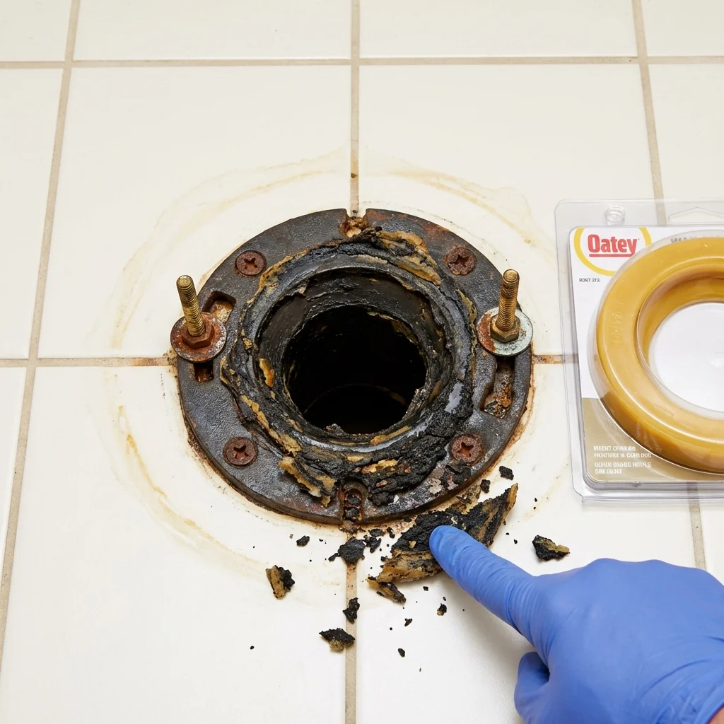 Failed wax ring showing water seepage at the base of a toilet in a Pocono Pines, PA home