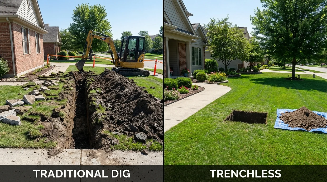 Trenchless sewer repair with minimal yard damage versus traditional excavation in Pocono Pines, PA